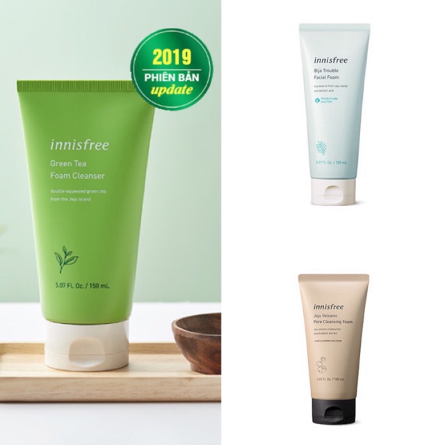 Sữa rửa mặt Innisfree trà xanh, táo xanh, tro núi lửa Green Tea sale 50%