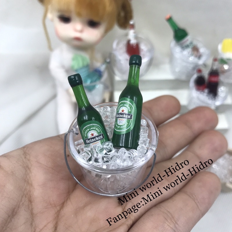 set mô hình chai nước ướp trong thùng đá vụn mini dùng làm vật liệu trang trí nhà búp bê BJD tỉ lệ 1/12, 1/8