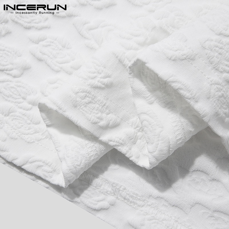 Áo thun INCERUN tay lửng màu trơn in nổi phong cách Nhật Bản sành điệu cho nam