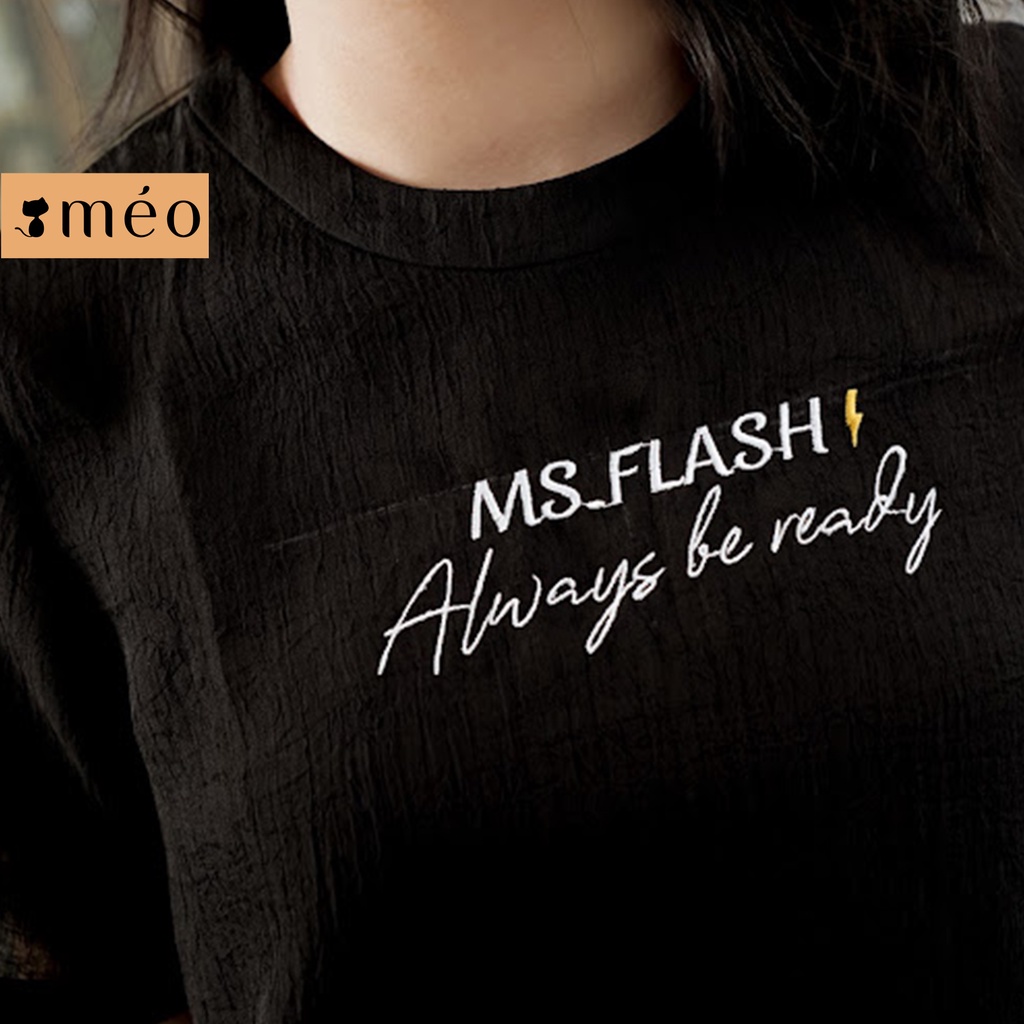 Áo kiểu nữ Méo Shop tay ngắn vải sheer thêu chữ kiểu hàn Ms.Flash