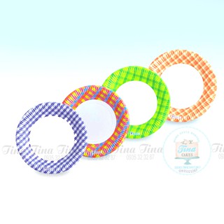 Đĩa giấy sinh nhật (bộ 10c) caro 17cm/4 màu có bọc màng pet chống ướt bề mặt
