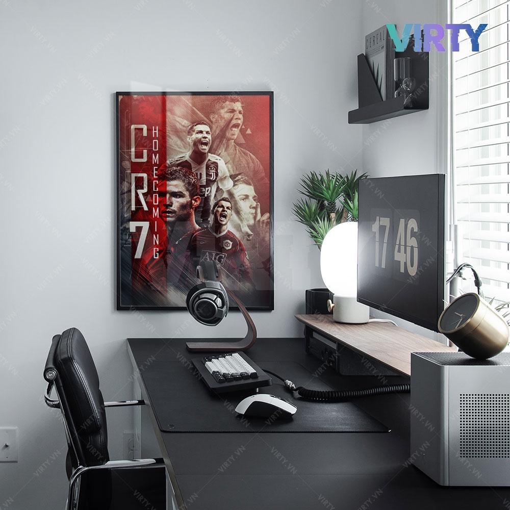 Tranh treo tường cầu thủ bóng đá RONALDO kèm khung composite VIRTY Tranh Canvas decor phòng ngủ, phòng làm việc