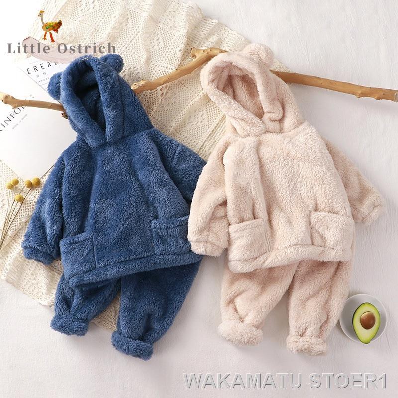 Bộ đồ ngủ có mũ trùm đầu bằng vải nỉ thời trang xuân thu ấm áp cho bé 1-5 tuổi