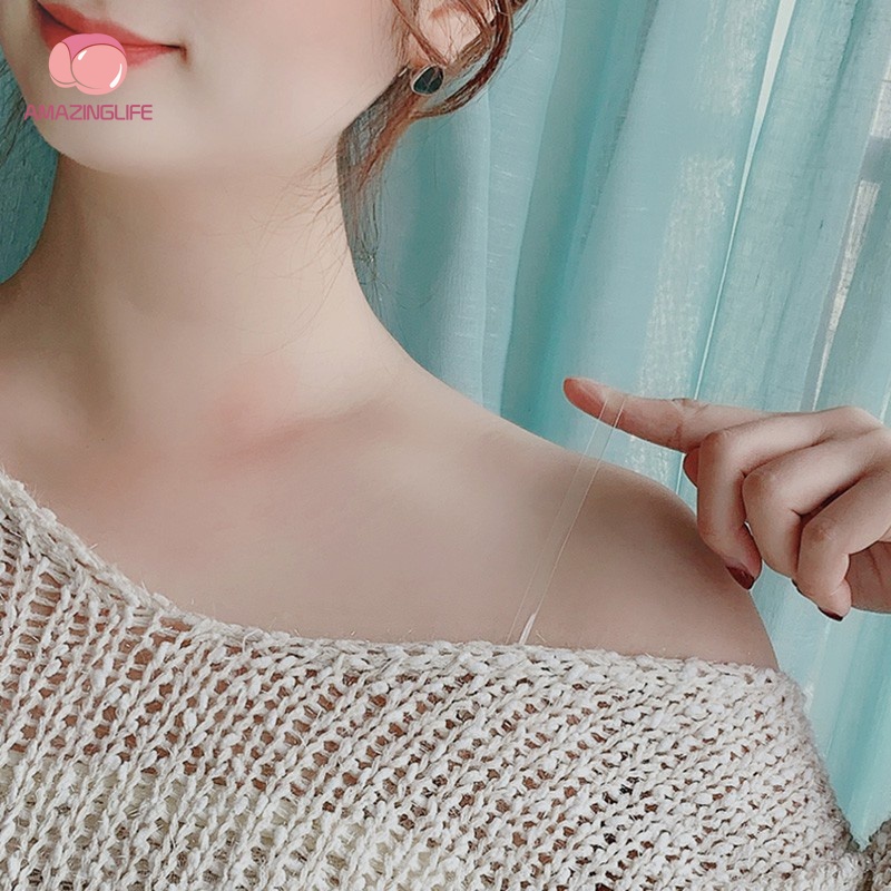 1 Cặp Dây Áo Ngực Silicon Trong Suốt Khóa Kim Loại Hình Trái Tim