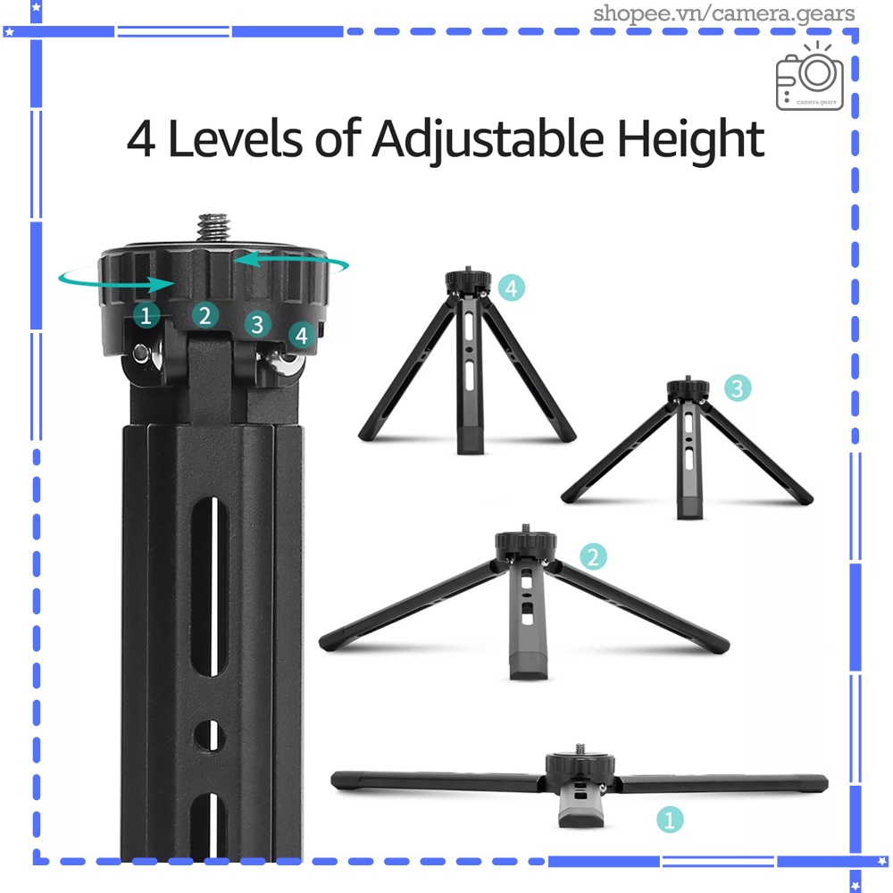 Tripod khóa xoay Andoer AT-04, đế 3 chân chắc chắn cho máy ảnh, máy quay phim, gimbal, điện thoại| Chất liệu hợp kim