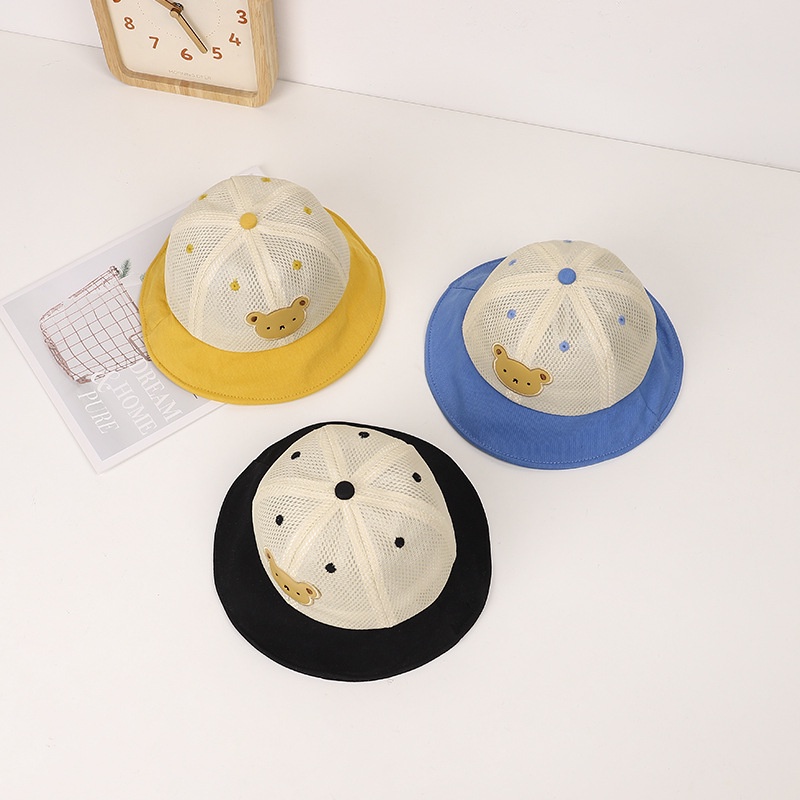 Mũ Tai Bèo Phối Lưới Thoáng Khí Họa Tiết Gấu Hoạt Hình Dễ Thương Cho Bé
