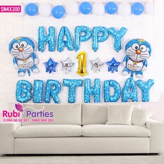 Set bóng trang trí sinh Nhật bé trai mẫu doremon tặng kèm bơm keo