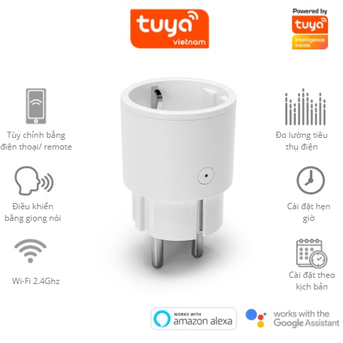 Ổ Cắm Thông Minh Wifi TUYA 16A - Đo Điện Năng Tiêu Thụ, Hẹn Giờ, Điều Khiển Từ Xa, Google &amp; Alexa BH 1 Năm