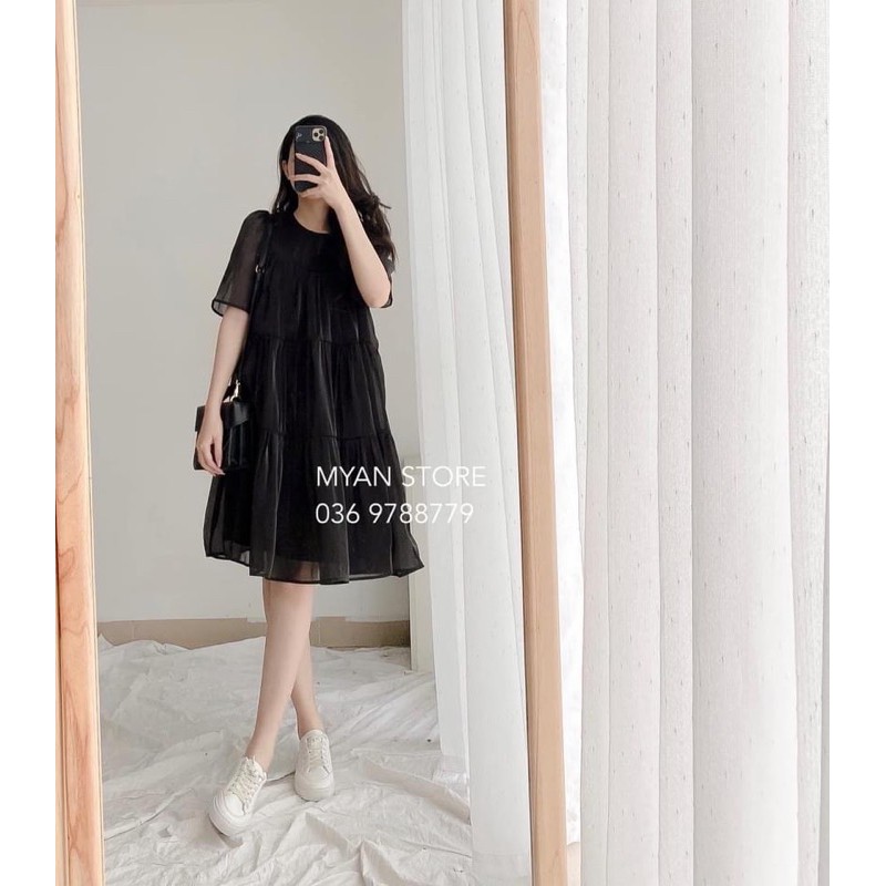 Váy babydoll voan tơ ngắn tay - Đầm babydoll cộc tay 3 màu Maina