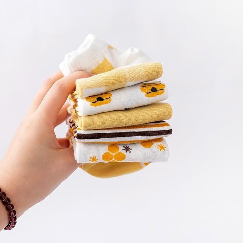 Set 5 đôi vớ, tất hoạ tiết ong vàng