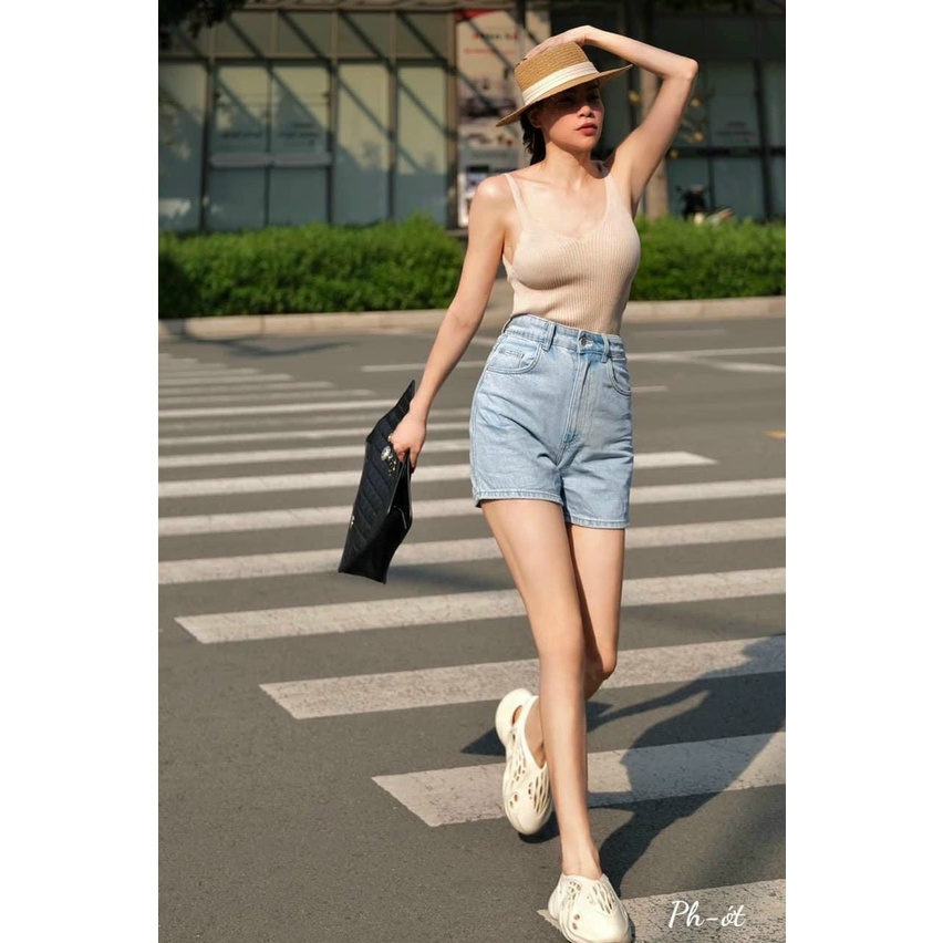 Quần short Jean nữ ống rộng,quần Sooc đùi nữ cạp cao Ulzzang lưng cao trơn giản dị thanh lịch-Minxy shop | BigBuy360 - bigbuy360.vn