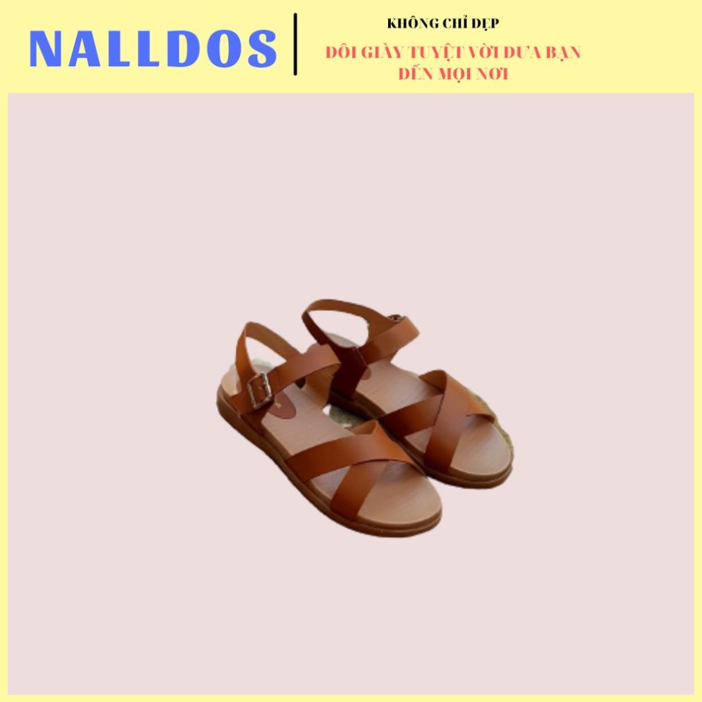 Sandal nữ quai chéo đi học NALLDOS da Microfiber, đế 3cm TPR chống trượt có 3 màu