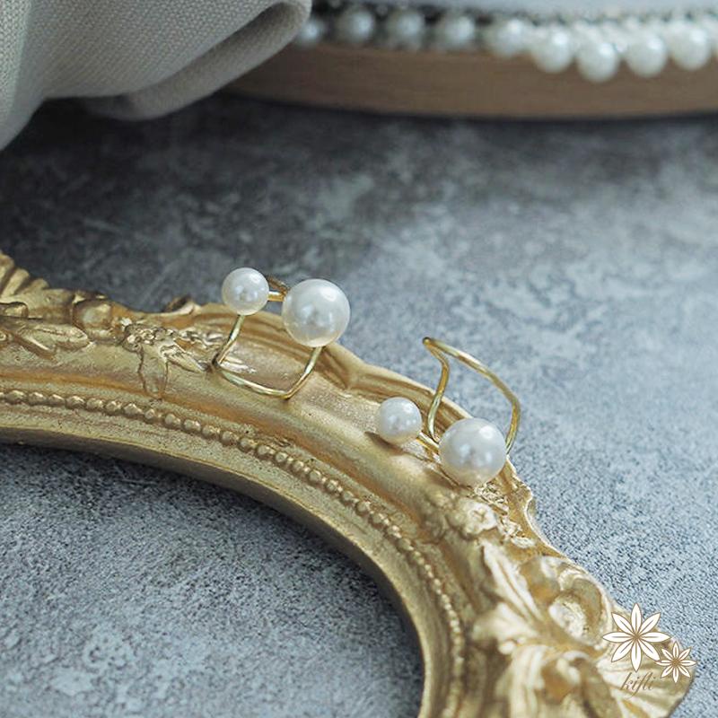 【kifli】 Khuyên Tai Dạng Kẹp Đính Hạt Ngọc Trai Đôi Cao Cấp Không Cần Xỏ Lỗ Tai Đơn Giản