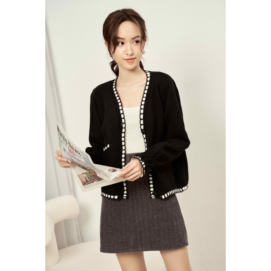 Cardigan phối viền cổ V 2 túi vuông TIINSTORE G21156