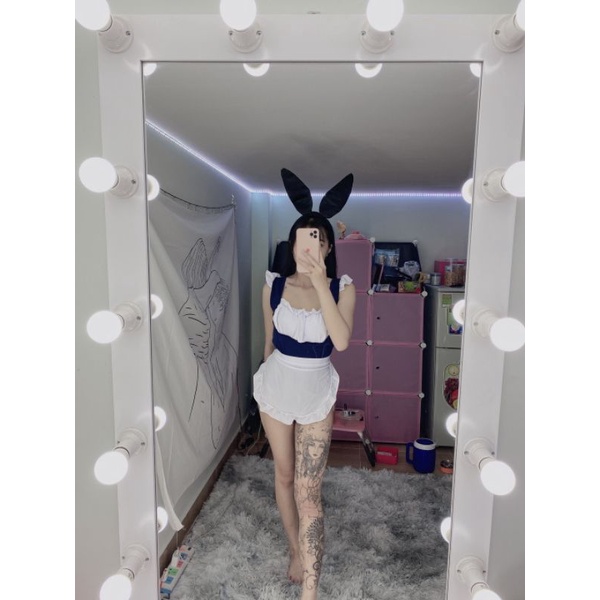 Váy ngủ 2 dây liền thân bodysuit sexy - cosplay nàng hầu gái kèm tạp dề gợi cảm