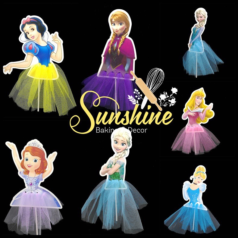 Elsa công chúa nàng tiên cá giấy váy lưới cắm bánh trang trí bánh kem sinh nhật