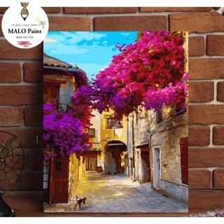 Tranh sơn dầu số hoá tự tô màu HÀNG SẴN Tranh Phong Cảnh Góc Phố Hoa Giấy