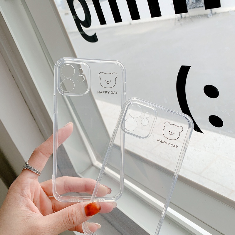 Ốp điện thoại mềm trong suốt in hình gấu dễ thương cho For iPhone 11 Pro Max 12 Pro SE 7 8 Plus XR XS Max X Back Cover