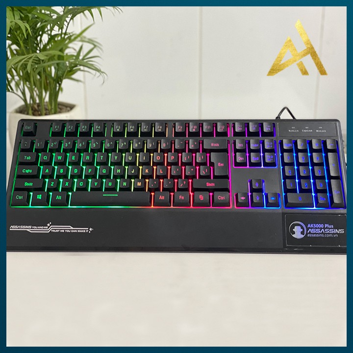 Bàn Phím Máy Tính Laptop Chơi Game ASSASSINS AK5000 PLUS  Đèn LED 7 Màu Có Kê Tay - Bàn phím Cơ Keyboard Gaming Có Dây