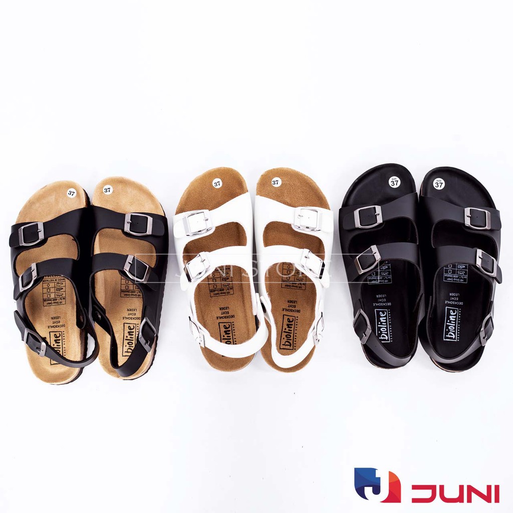 [DA PU-CHỐNG NƯỚC] PU02- Dép sandal Unisex quai hậu ngang da PU, đế trấu Bioline - Xuất khẩu châu Âu - Juni Store