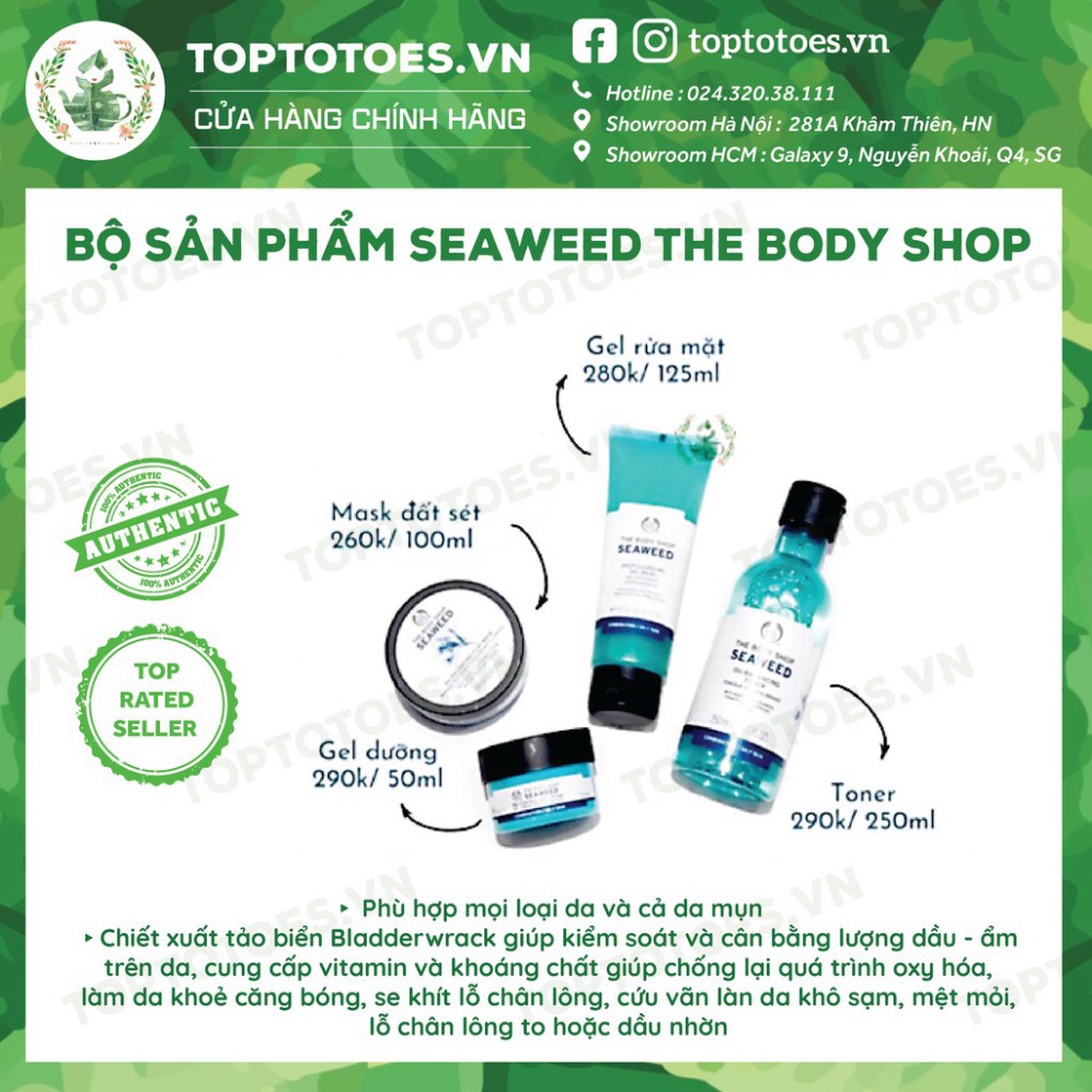 HÈ NÓNG  Bộ sản phẩm Seaweed The Body Shop sữa rửa mặt, toner, kem dưỡng, mặt nạ, tẩy da chết HÈ NÓNG