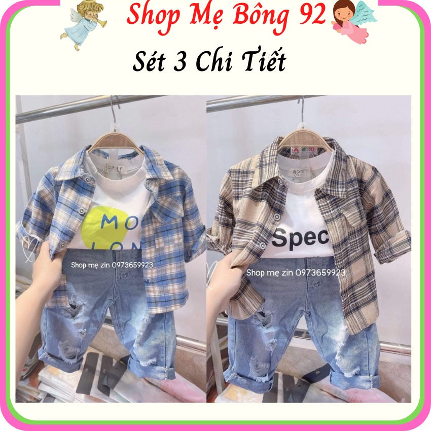 Bộ 3CT Bé Trai Áo Cotton+Áo Sơ Mi Kẻ Mềm +Quần Jean Bò Diện Tết BT2364 – Shop Mẹ Bông 92