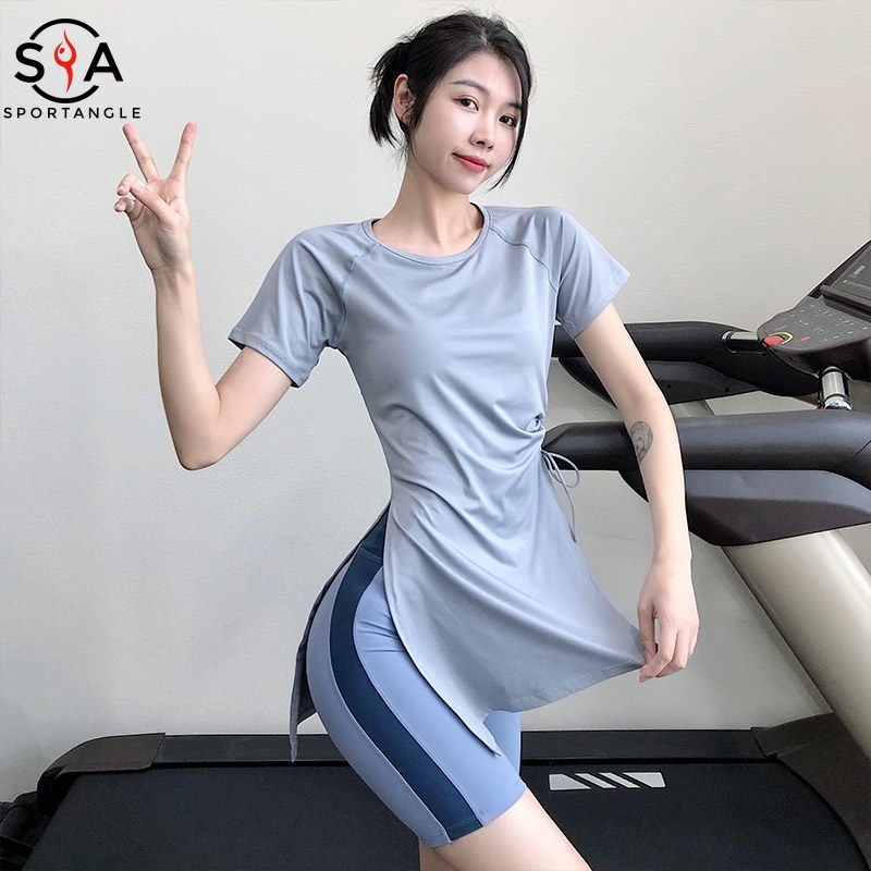 Áo thun thể thao SPORTSANGEL tay ngắn dáng rộng phối dây rút nhanh khô