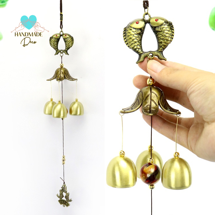 Chuông gió treo cửa phong thủy bằng  kim loại mạ đồng  kiểu dáng cổ điển độc đáo