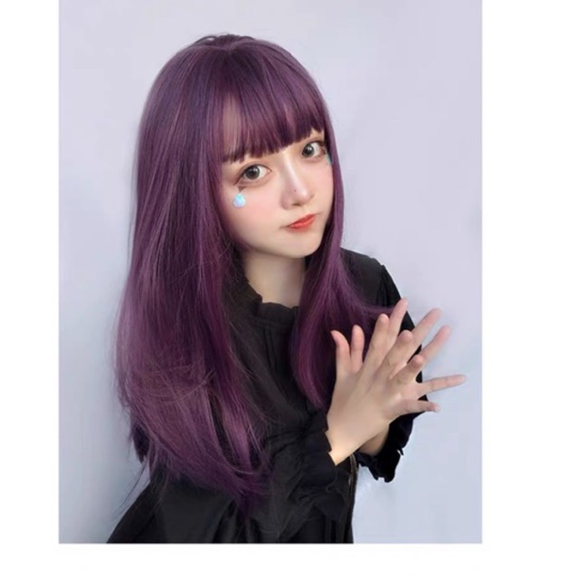 Tóc giả nữ nguyên đầu đẹp màu tím ❤️FREESHIP❤️❤️ tóc cả đầu tặng kèm lưới trùm, ms1799