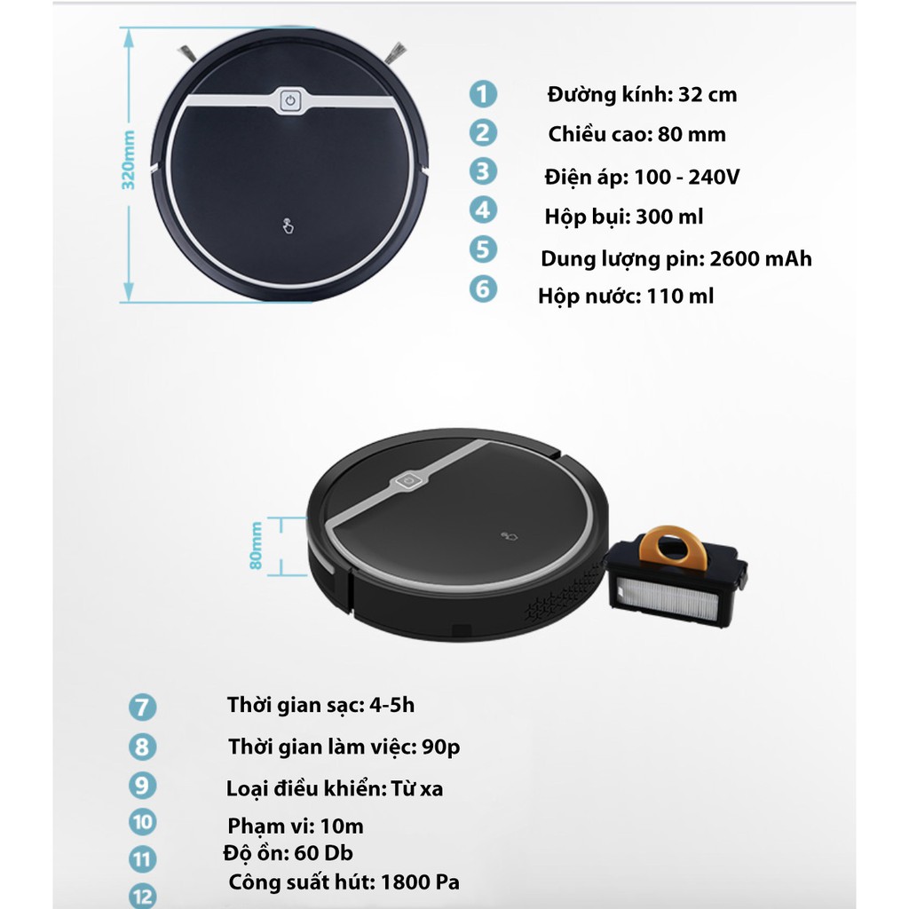 [Mã ELHAMS5 giảm 6% đơn 300K] Robot hút bụi lau nhà Đức 331 Lau khô ướt Hộp nước riêng Sạc tự động Cảm biến chống rơi