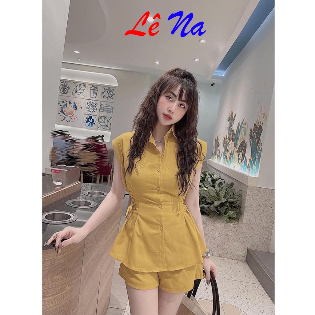 SV12 Bộ Áo Không Tay Đan Dây Chiết Eo Quần Suông Ống Rộng