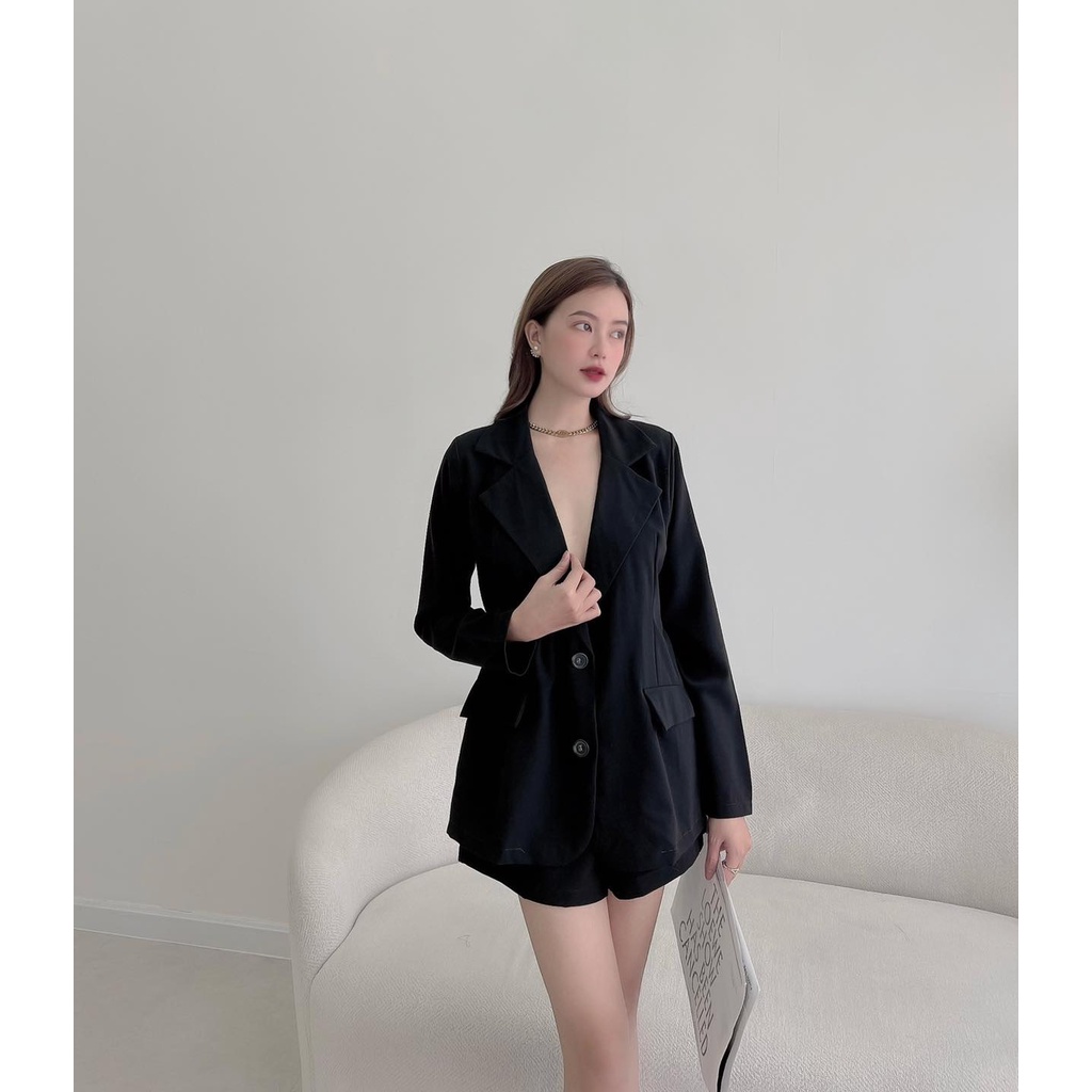 [HÀNG THIẾT KẾ CAO CẤP] Set Áo Vest Blazer Tay Dài Quần Ngắn Công Sở / Đi Tiệc Màu Nâu Sang Trọng