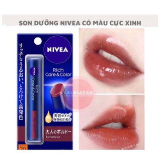 Son dưỡng môi chống nắng có màu Nivea Rich Care & Color Nhật Bản