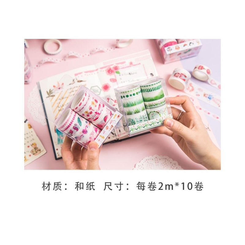 Hộp Băng keo washi hộp 10 cuộn, băng dính trang trí