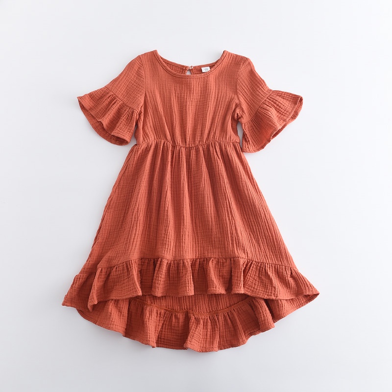 BEAR LEADER Đầm Công Chúa Tay Bèo Màu Trơn Thời Trang Mùa Hè Xinh Xắn Cho Bé Gái 2-8 Tuổi