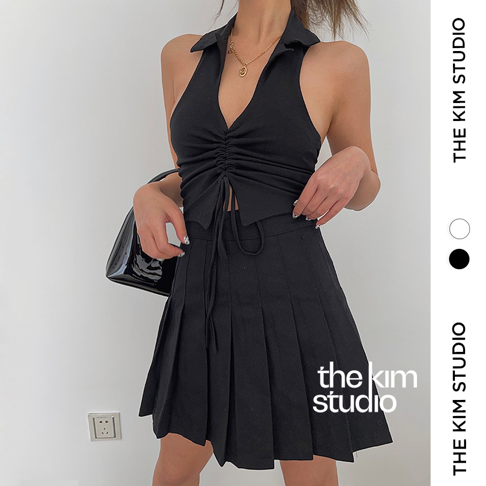 Áo croptop ba lỗ cổ đức rút dây nhún ngực TheKim , thun 3 lỗ croptop có cổ hở lưng A147