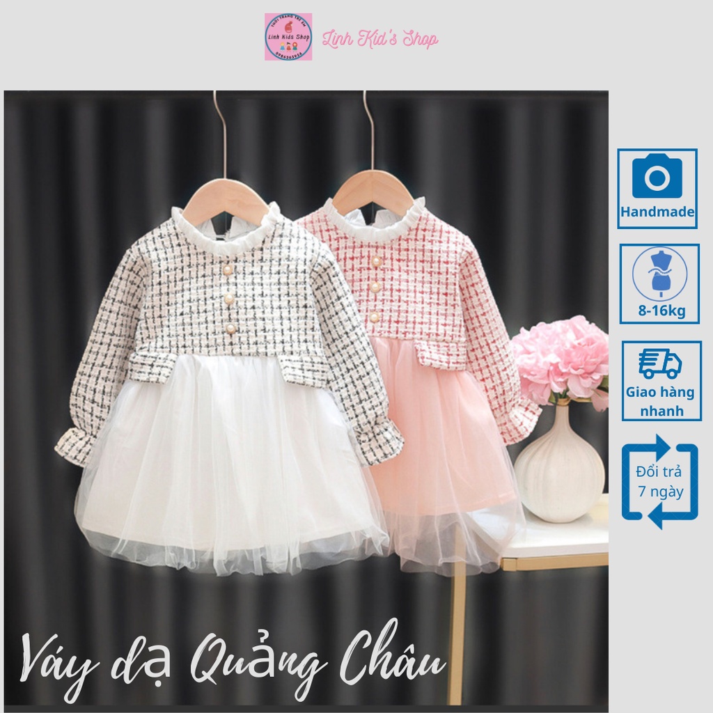 Váy dạ phối chân váy ren Quảng Châu cho bé gái 6-16kg