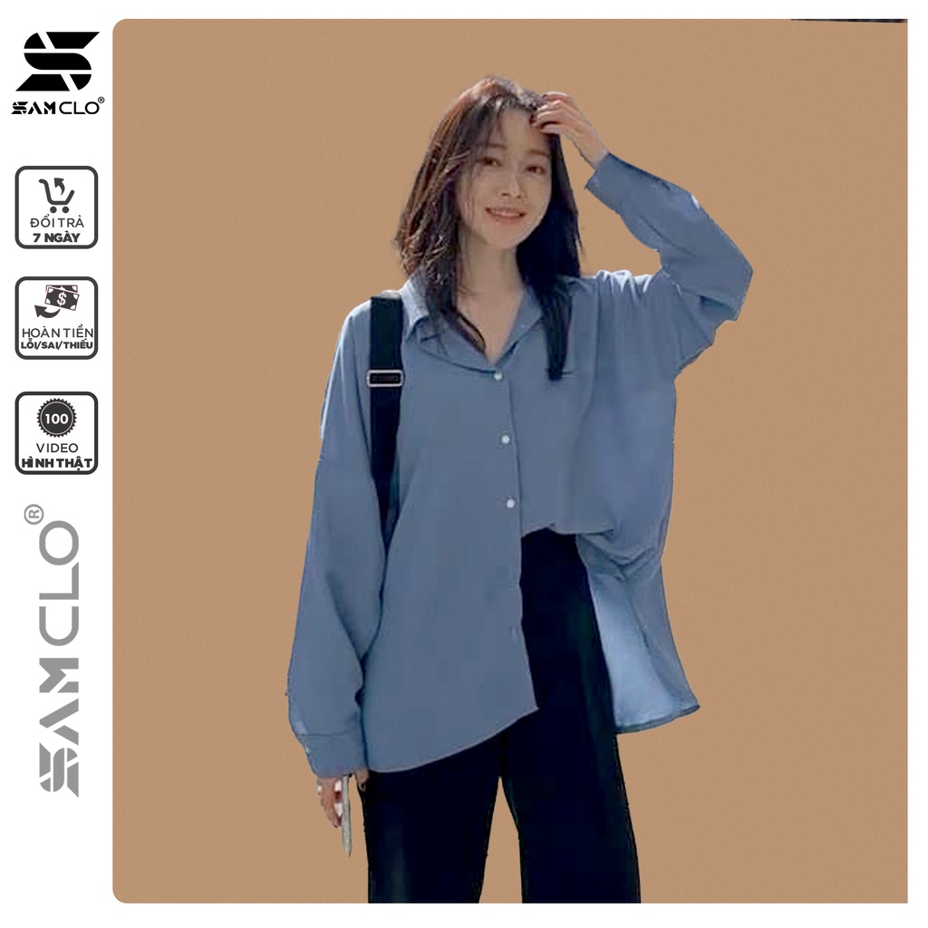 Áo sơ mi nữ cổ bẻ TAY DÀI phong cách ulzzang form freesize dáng rộng unisex mặc cặp, nhóm, couple