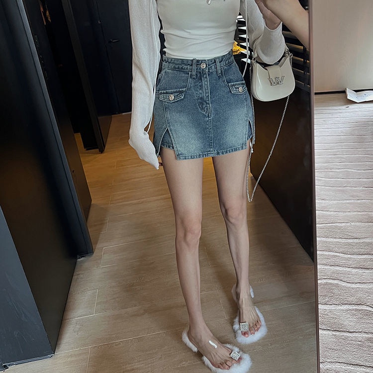 Quần đùi giả váy IELGY denim lưng cao thời trang quyến rũ dành cho nữ