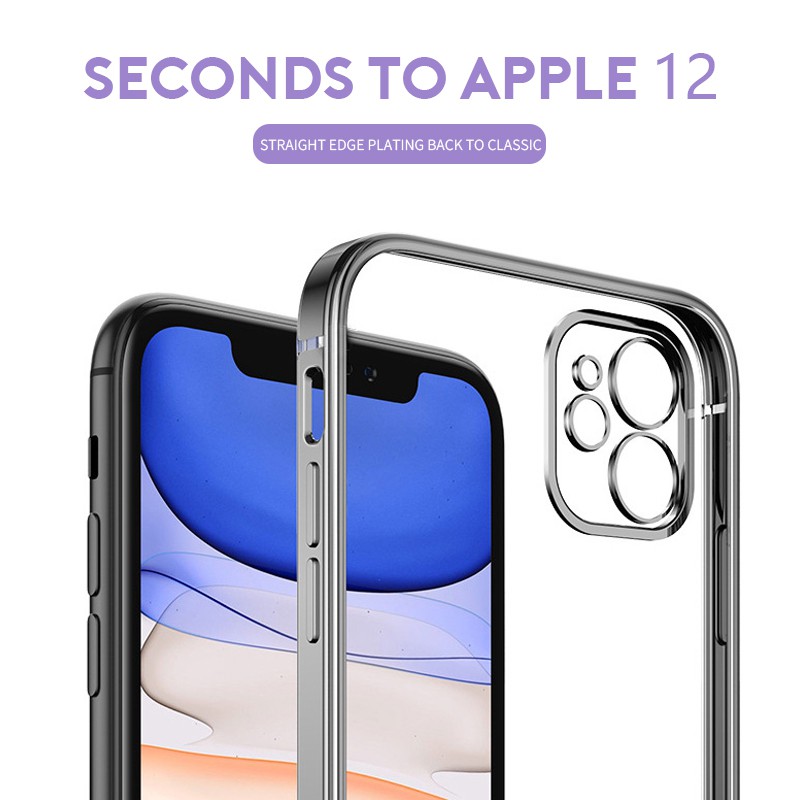 Vỏ điện thoại hình vuông cho iPhone 12 pro max 11 Pro Max XR XS Max 7 8 Plus sang trọng mạ điện pha lê trong suốt mềm mại