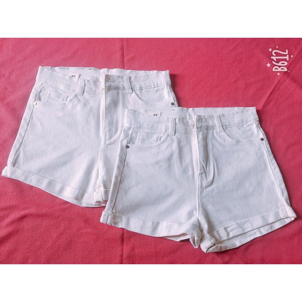 Quần shorts jeans kaki nữ co giãn cao cấp màu trắng