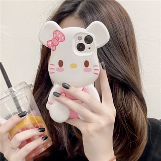 Ốp Điện Thoại Silicon Mềm Hình Mèo Kitty 3D Dễ Thương Cho iPhone 13 Pro Max 12 11 XR X XS