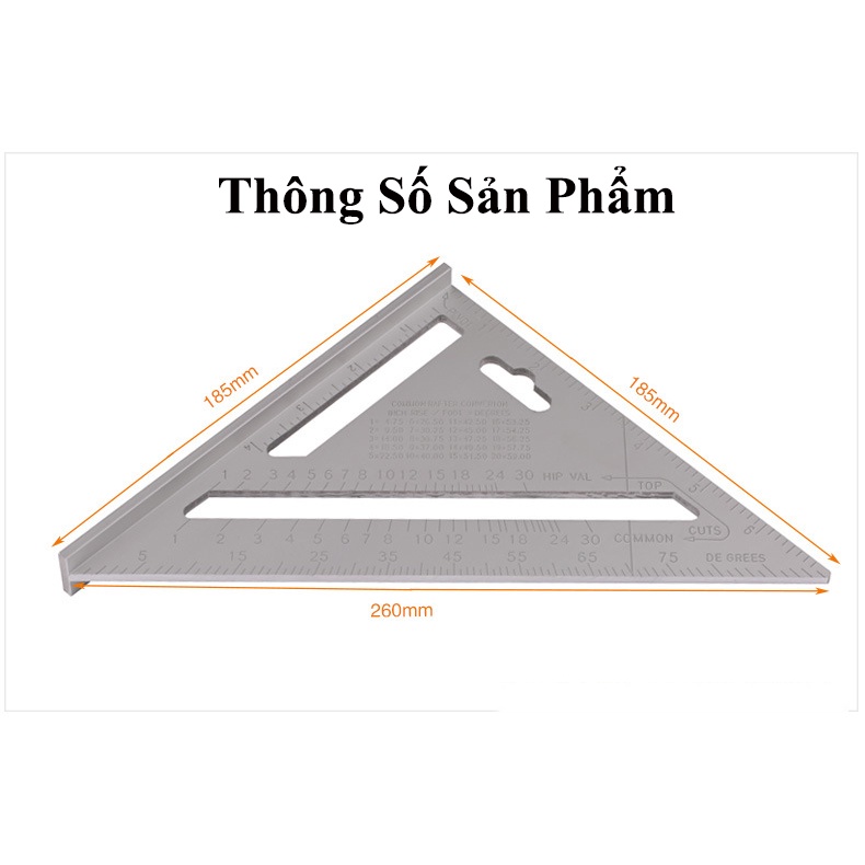 Thước Tam Giác ABG Kết Hợp Dụng Cụ Đo Góc Chính Xác Góc Vuông Hợp Kim Nhôm Kích Thước 7 inch Chống Mài Mòn Cao Cấp