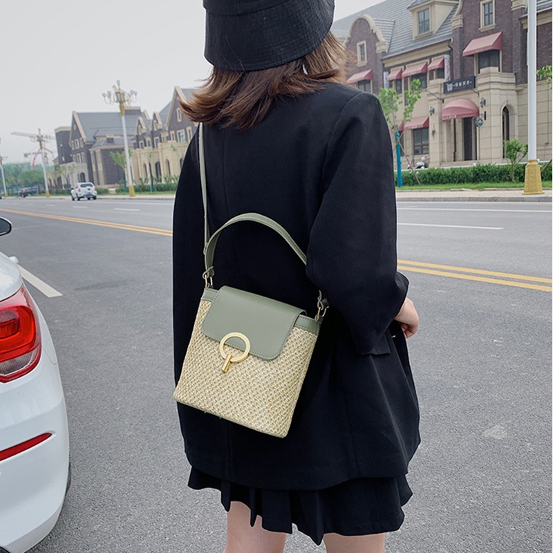 Túi Đeo Vai Đan Rơm Có Khóa Cài Kiểu Dáng Đơn Giản Dành Cho Nữ