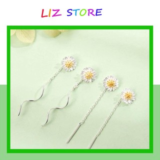 Bông Tai Hoa Cúc Bạc💖𝑭𝑹𝑬𝑬𝑺𝑯𝑰𝑷💖Khuyên Tai Cúc Họa Mi Bạc Dáng Dài [bong tai bac]