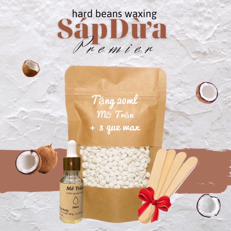 Sáp Wax Dừa cao cấp Beans nhập khẩu Úc SIÊU BÁM LÔNG - Sáp Wax Lông [Tặng kèm 20ml Mỡ Trăn + 3 Que Wax]