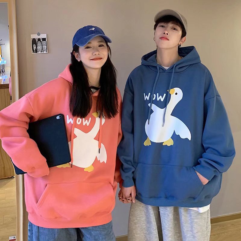 Áo hoodie dáng rộng in họa tiết hoạt hình phong cách Hàn Quốc thời trang cho nam và nữ size M-5XL