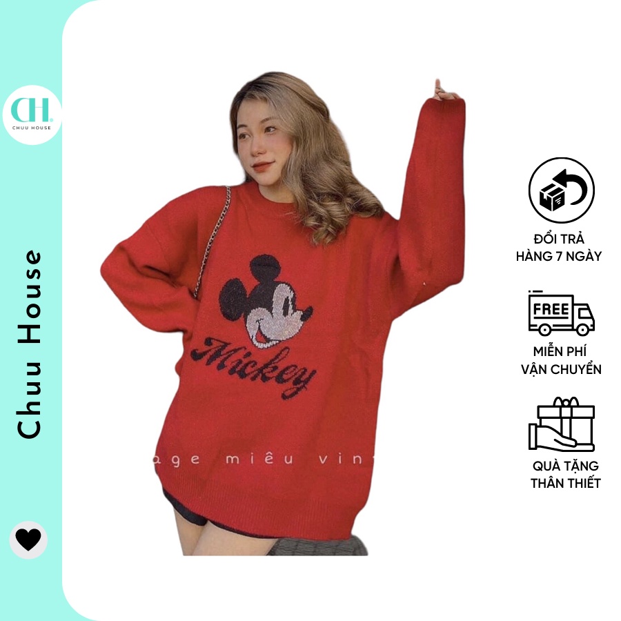 [Có Video + Ảnh Thật] Áo Sweater Nữ Mickey Đỏ Chất Nỉ Bông Mềm Mịn Siêu Xinh- Chuu House- CH0190