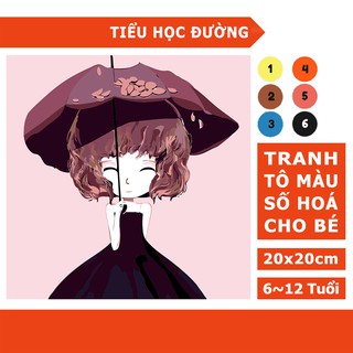Bộ tranh tập tô màu nước theo số cho bé size nhỏ 20x20 kèm màu vẽ cọ vẽ có căng sẵn khung giá rẻ - BG08