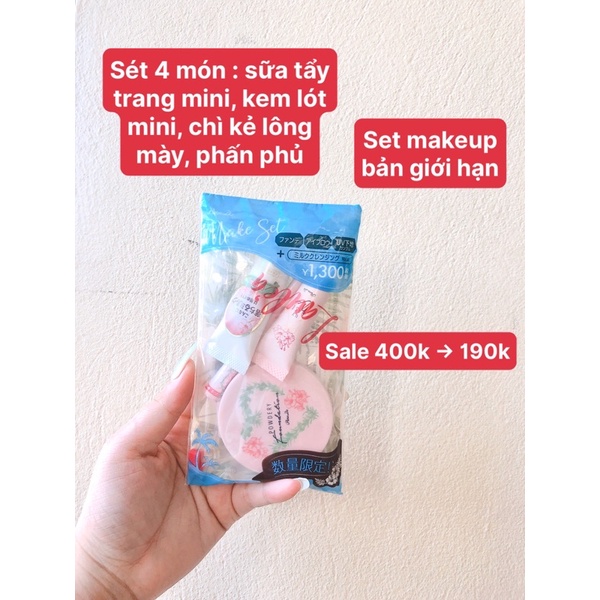 Set 4 món trang điểm phấn phủ, kẻ lông mày Nhật Bản